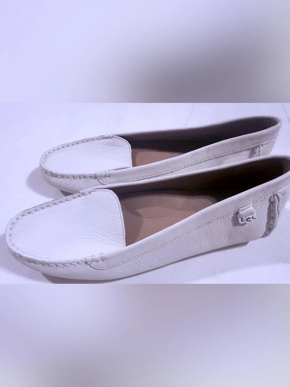 UGG White Leather Women's Driving Loafers